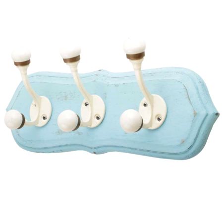 Turquoise Cream Double Loop Ceramic Iron Wooden Hooks